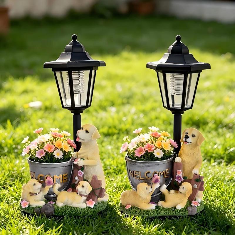 Outdoor Lighting And Landscape - Golden Retriever Planter Statue with Solar